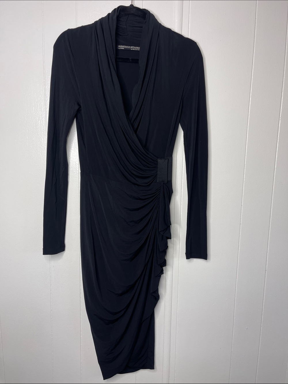 ALL SAINTS Black Gathered wrap style Midi Dress size 4.